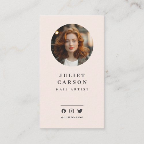 Modern Minimalist Circle Photo QR Code Nail Artist Business Card