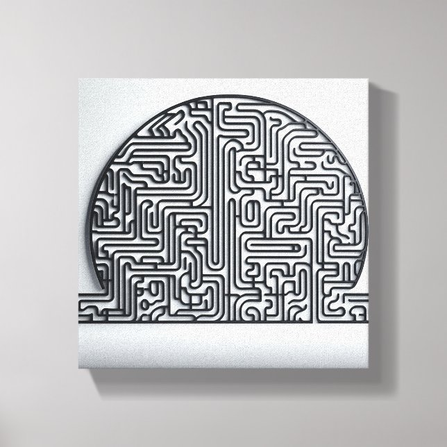 Modern Minimalist Circular Labyrinth - Abstract 3D Canvas Print (Front)