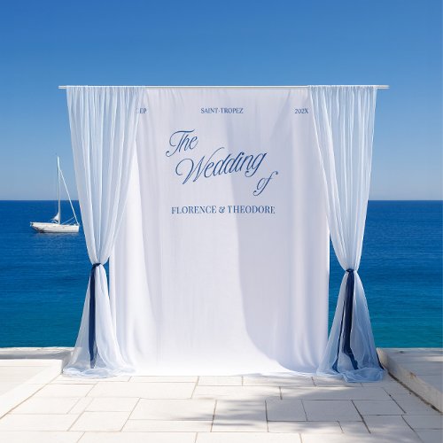 Modern Minimalist Classic Blue Script Wedding Tapestry