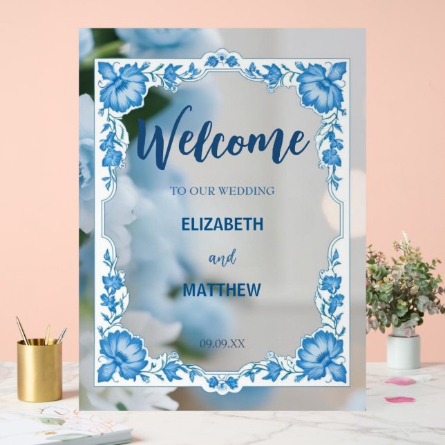 Modern Minimalist classic Flowers wedding Acrylic Sign (Wedding)