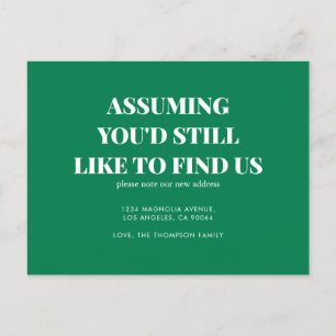Modern Minimalist Classic Typography Green Moving Announcement Postcard