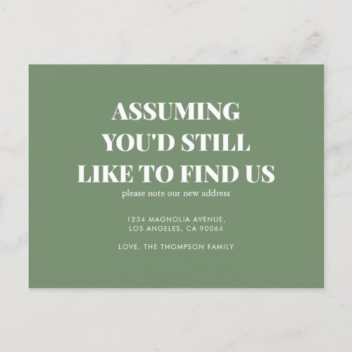 Modern Minimalist Classic Typography Sage Moving Announcement Postcard