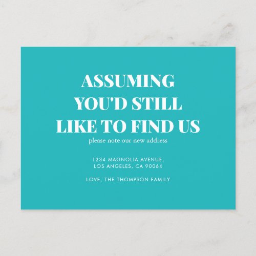 Modern Minimalist Classic Typography Teal Moving Announcement Postcard