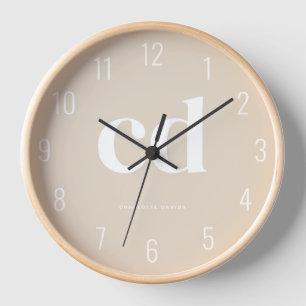 Modern Minimalist Classy Beige Monogram Clock
