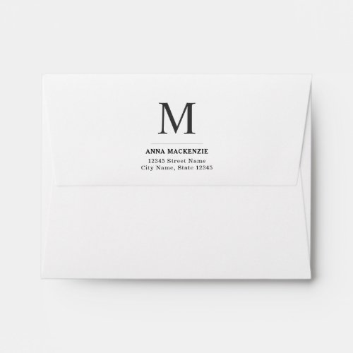 Modern Minimalist Clean Basic Black Monogram Envelope