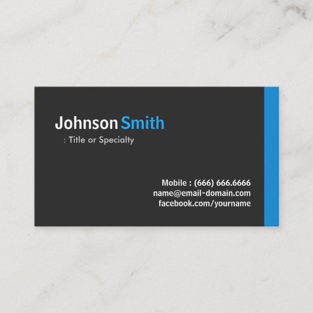 Modern Minimalist - Clean Black and Blue Business Card (Front)