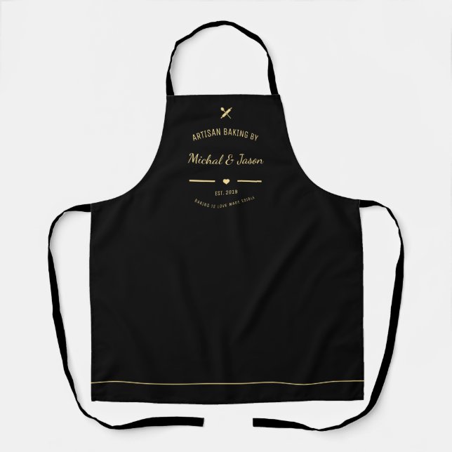 Modern Minimalist Clean Lines Baking is Love-BLACK Apron (Front)