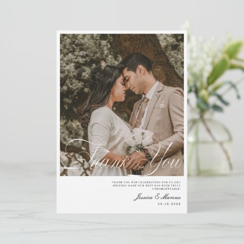 Modern Minimalist Clean Photo Wedding Thank You Card
