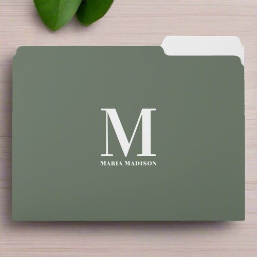 Modern Minimalist Clean Simple Sage Green Monogram File Folder