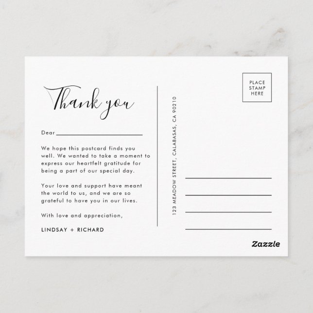 Modern Minimalist Clean Simple Typography Wedding Postcard (Back)