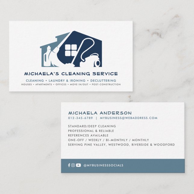 Modern Minimalist Cleaning Service Social Media Business Card (Front/Back)