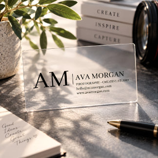 Modern Minimalist Clear Personalized Monogram Business Cards