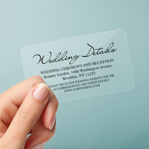 Modern Minimalist Clear Wedding Details Enclosure  Business Cards