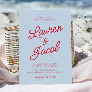 Modern Minimalist Coastal Blue Red Wedding Invitation