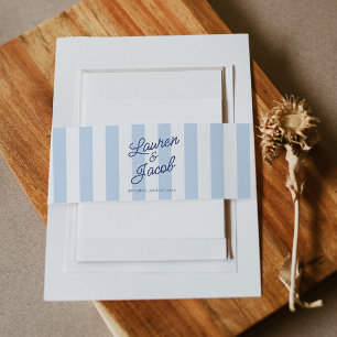 Modern Minimalist Coastal Blue Stripes Wedding Invitation Belly Band