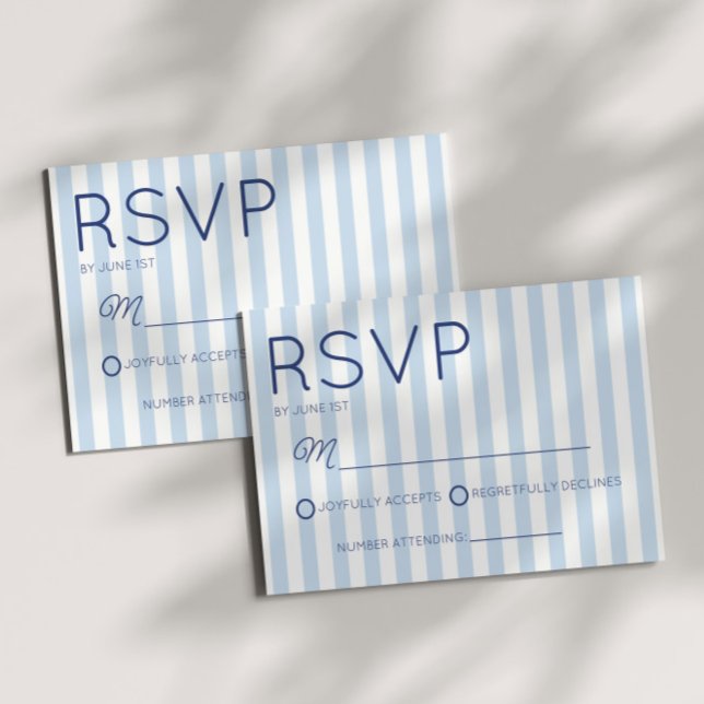 Modern Minimalist Coastal Blue StripesWedding RSVP Card (Creator Uploaded)