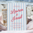 Modern Minimalist Coastal Red Blue Stripes Wedding Invitation