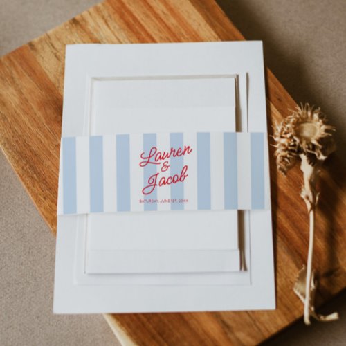 Modern Minimalist Coastal Red Blue Stripes Wedding