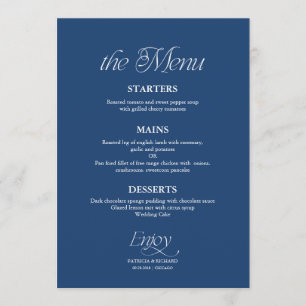 Modern Minimalist Cobalt Blue Wedding Menu