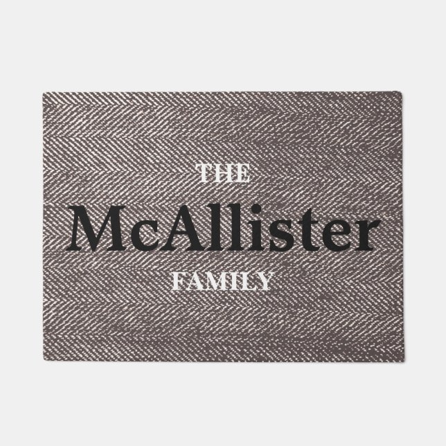 Modern Minimalist Coffee Brown Herringbone Doormat (Front)