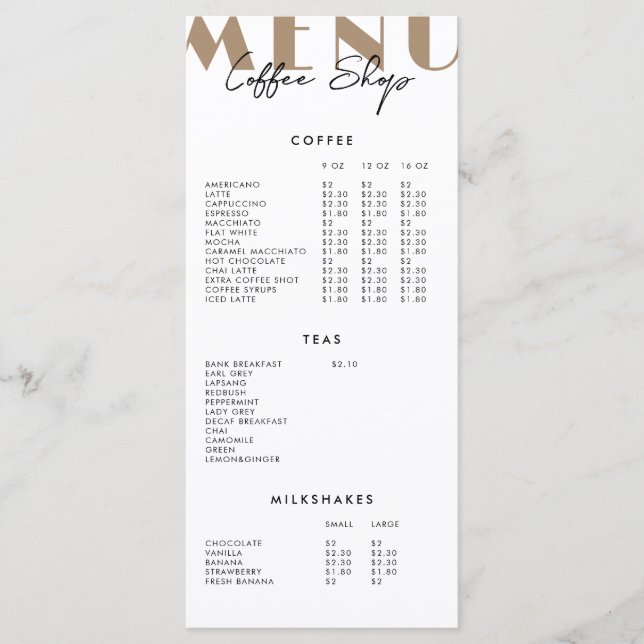 Modern Minimalist Coffee Shop Menu (Front)