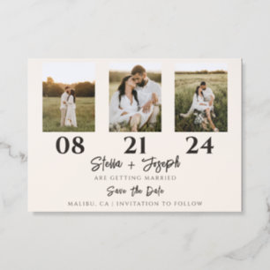 Modern Minimalist Collage Wedding Save The Date Letterpress Photo Cards