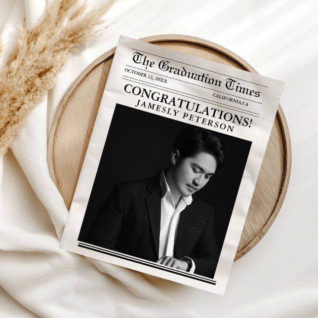 Modern Minimalist College Graduation Newspaper  Invitation (Creator Uploaded)
