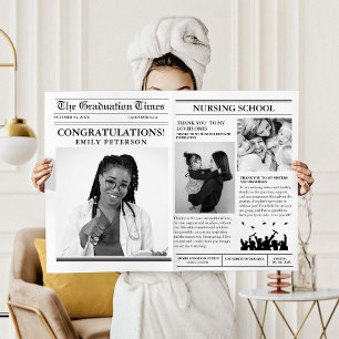 Modern Minimalist College Graduation Newspaper  Invitation