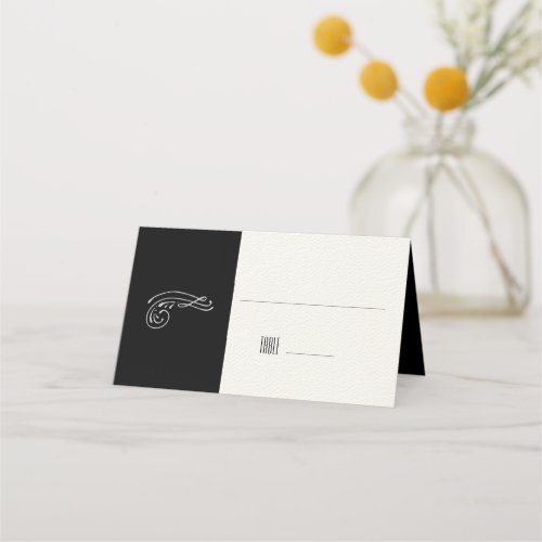Modern Minimalist Color Block BlackWhite Wedding Place Card