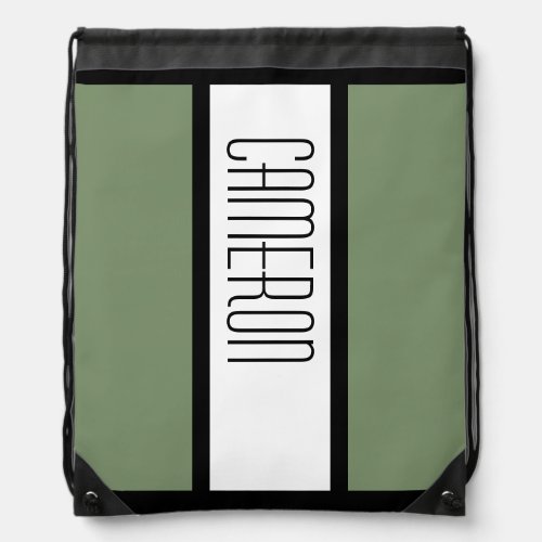 Modern Minimalist Color Block Custom Name Green Drawstring Bag