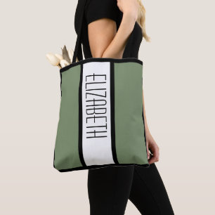 Modern Minimalist Color Block Custom Name Green Tote Bag