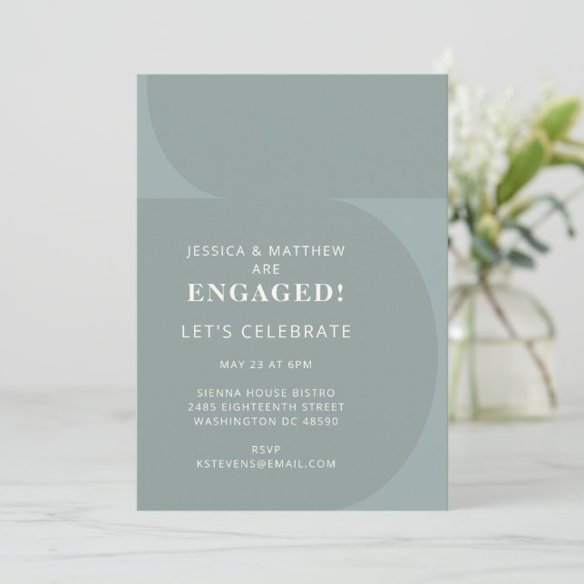 Modern Minimalist Color Block Teal Engagement  Invitation (Standing Front)