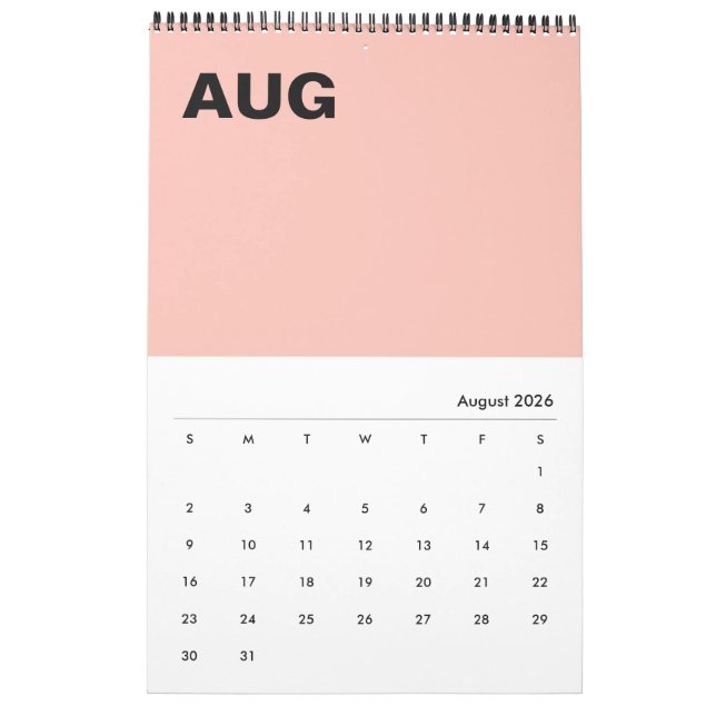 Modern Minimalist Color Calendar (Aug 2026)