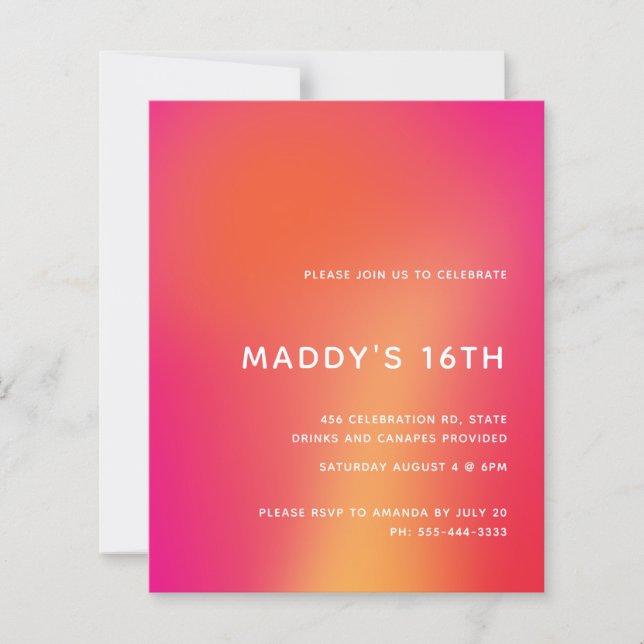 Modern Minimalist Colorful Abstract Sweet 16 Invit (Front)