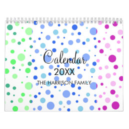 Modern Minimalist Colorful Polka Dot Pattern Calendar