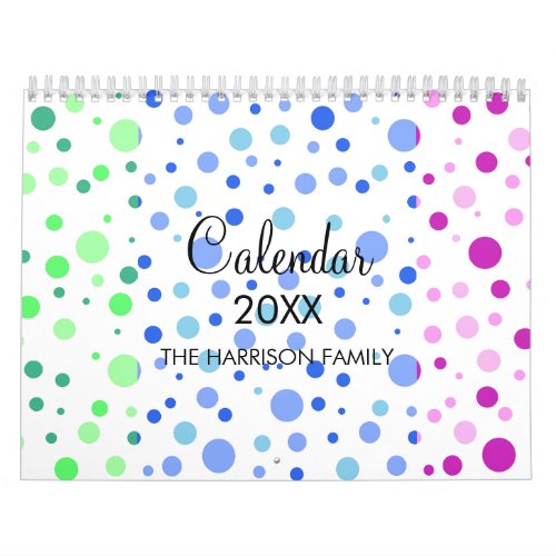 Modern Minimalist Colorful Polka Dot Pattern Calendar