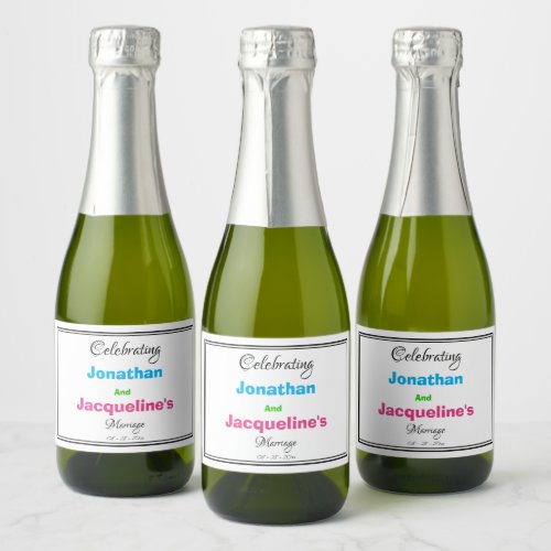 Modern Minimalist Colorful Script Mini Wedding Sparkling Wine Label