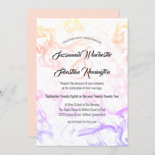 Modern Minimalist Colorful Smokey Mist Wedding  Invitation