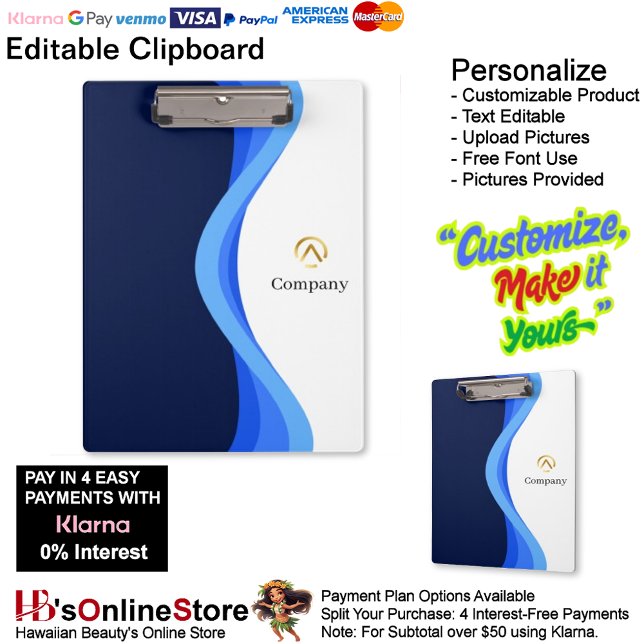 Modern Minimalist Company Blue White Business Clipboard (Modern Minimalist Company Blue White Business Clipboard.)