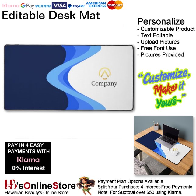 Modern Minimalist Company Blue White Business  Desk Mat (Modern Minimalist Company Blue White Business Desk Mat.)