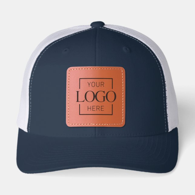 Modern Minimalist Company Business Logo Branded  Leather Patch Hat (Front)
