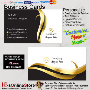Modern Minimalist Company Gold Black White Business Card