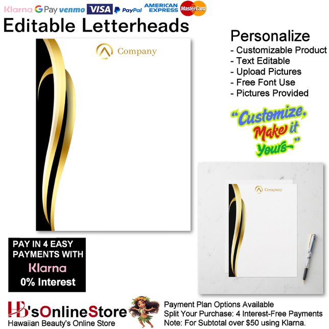 Modern Minimalist Company Gold Black White  Letterhead (Modern Minimalist Company Gold Black White Letterhead.)