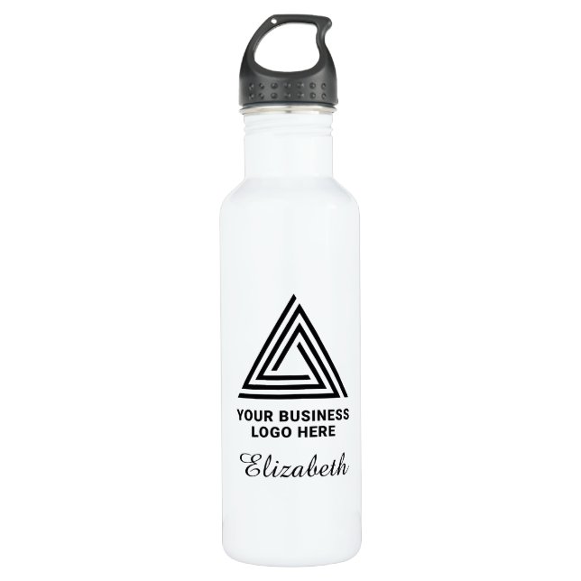 Modern Minimalist Company Logo Employee Name Stainless Steel Water Bottle (Front)