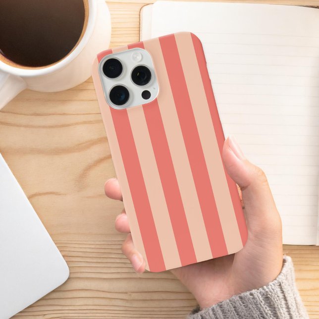 Modern Minimalist Coral Beige Stripes iPhone Case (Creator Uploaded)