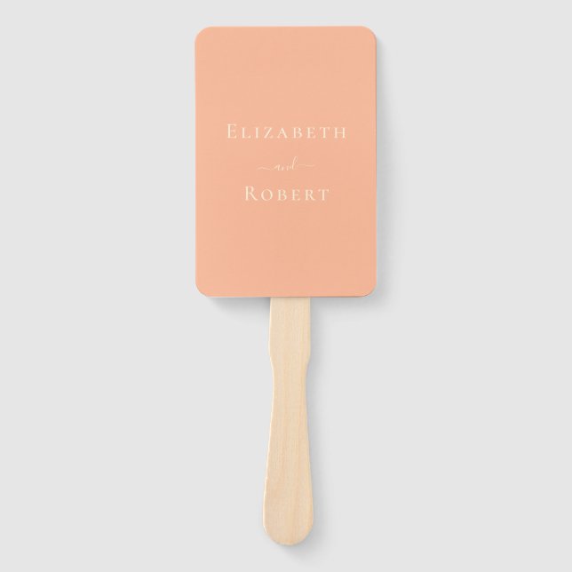 Modern Minimalist Coral Peach Wedding Program Hand Fan (Front)