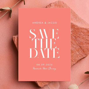 Modern Minimalist Coral Pink Chic Wedding Save The Date