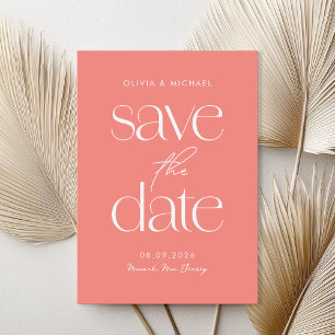 Modern Minimalist Coral Pink Chic Wedding Save The Date