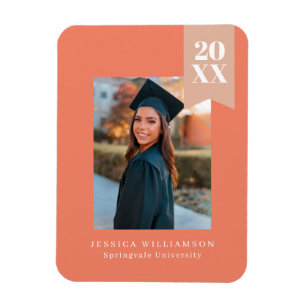 Modern Minimalist Coral Pink Ribbon Grad Photo Ann Magnet