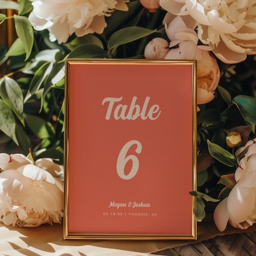 Modern Minimalist Coral Pink Wedding Table Number